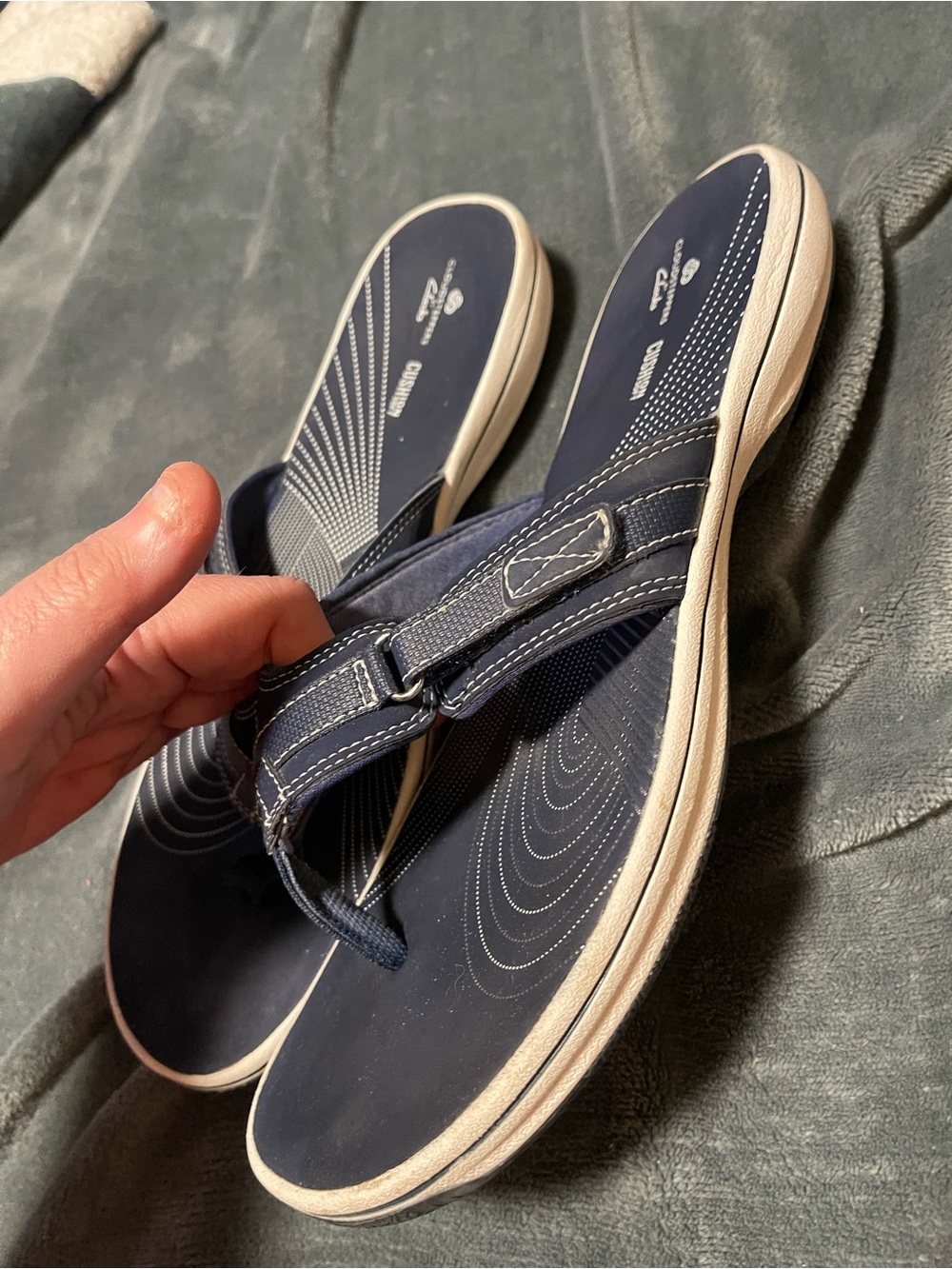 Clarks Cloudsteppers Navy Blue Flip Flop Sandals Womens Sz 11 Comfor Thong Strap - Picture 6 of 6